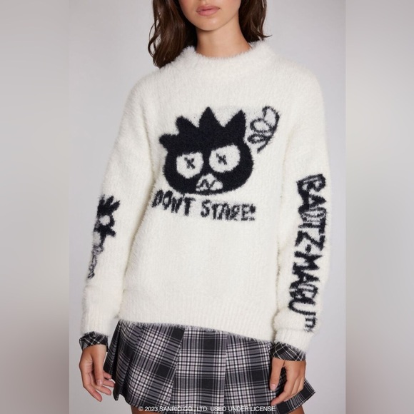 Sanrio Badtz Maru Fuzzy Sweater Forever 21 X Hello Kitty Women’s Sz Small NWOT - Picture 1 of 10